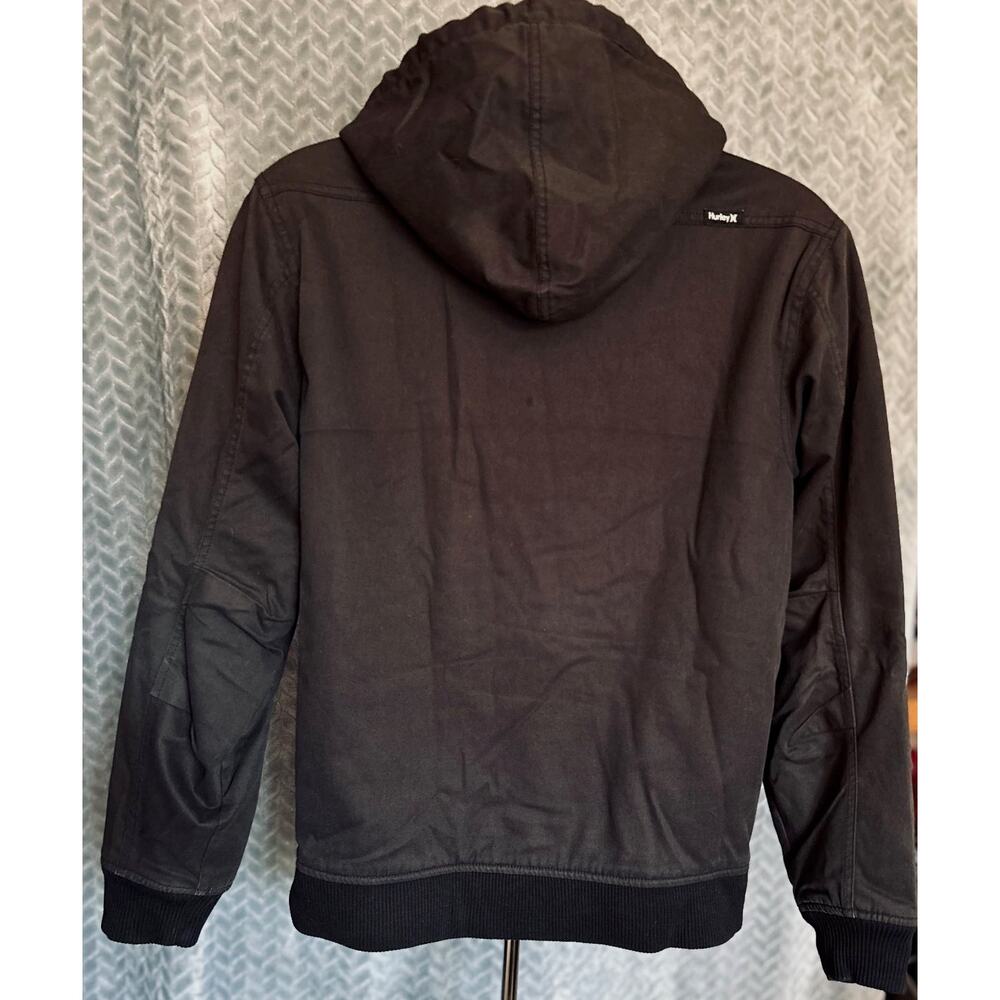 Hurley Mens Fleece Lined Hooded  Black Canvas Denim Jacket- Small Outdoor Chore - Picture 4 of 5